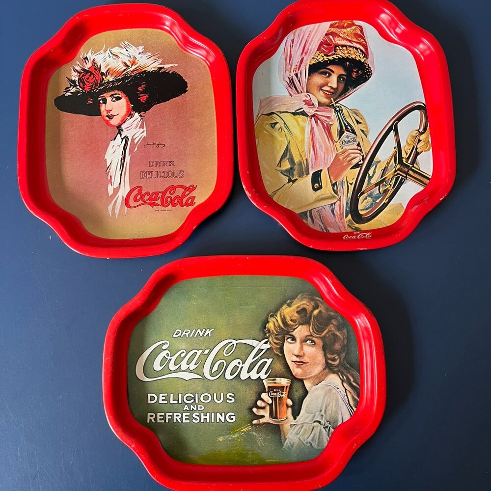 Set of 3 Vintage Mini Coca Cola Trays